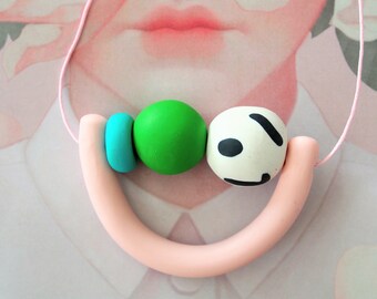 Handmade Polymer Clay Necklace - U Three Bead - Sweden Collection