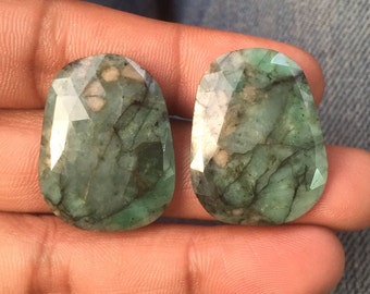 Rose Cut Emeralds,Rose Gemstone Pair,Rose Cut,Raw Emerald,Natural Emeralds,Emerald Earring Pair,Emerald Slices,Faceted Gemstone Pair,29X22MM
