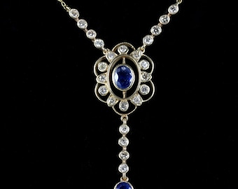 Sapphire Diamond Pendant Lavaliere Necklace 18ct