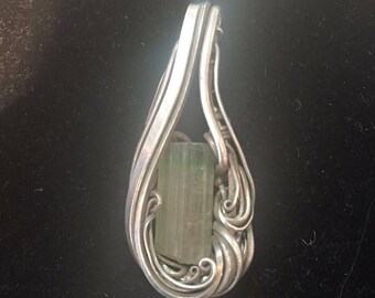 Custom sliver wire wrap. Sapo Tourmaline 3cm. One of a kind!