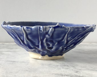 Ceramic Bowl Vessel with Blue Glaze Drips texture, Tableware Soup Dish