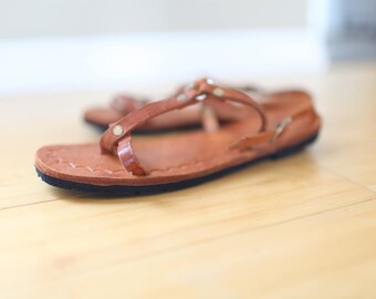 vintage brown leather hurache sandals womens 8 1/2