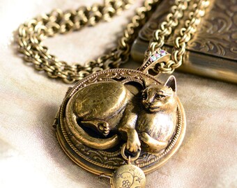 Cat Pendant, Cat Necklace, Cat Jewelry, Kitty Necklace, Cat, Locket Necklace, Cat Lover Gift, Animal Necklace, Animal Jewelry N909