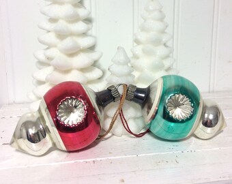 Vintage ShinyBrite Mercury Glass Atomic Ornaments Double Sided Indent