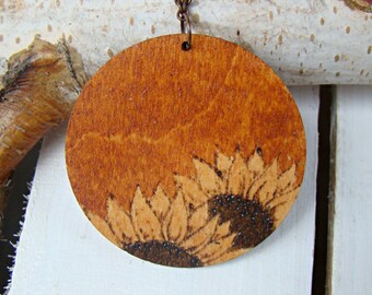 made to order wooden pendant wooden necklace woodburned pendant natural necklace woodburned necklace sunflowers pendant pyrography
