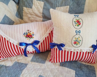 Romantic Red & White Striped Pillows