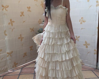 1930s tulle ruffles evening gown or wedding dress with matching bolero.