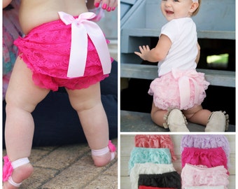 Lace Bloomers...Baby Diaper Cover...Lace Diaper Cover...Ruffle Bloomers...Baby Lace Shorts...CHOOSE YOUR COLORS...Cake Smash...Lace Shorts