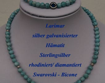 Larimar Necklace Larimar Necklace handmade Larimar jewelry pectolite Larimar juwelry sterling silver Rhodium Christmas Swarovski