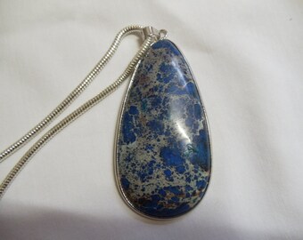 16" Blue Stone Pendant on Silver Chain, Blue Stone, Pendant, Necklace