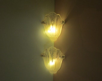 Signed EZAN - French Art Deco Pair Light Sconces- 1930s French Pair Wall Lights -Heavy Molded Glass-Fantastic Condition-Art Deco Pair Lights