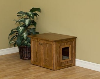 Cat Litter Box Cat Litter Furniture Oak Wood Cat Litter Box Hideaway Litter Pan Cover-Wood With Drawer