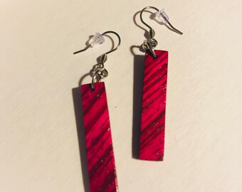Pink, wooden earrings,zebra wood