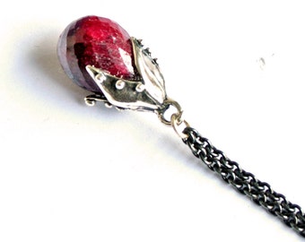 925 Silver Fantasy-Necklace with a faceted Ruby Pendant