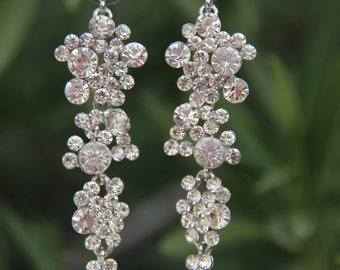 clear rhinestone dangle earrings, drop earrings, rhinestone pageant/prom earrings, bridal rhinestone earrings