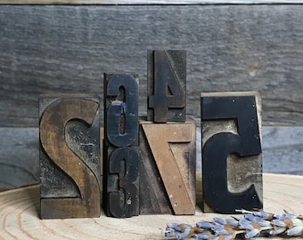 Vintage PRINTER'S Blocks- Wood Typeset Letters- NUMBERS- Typography- Industrial Printing Press- Vintage Letterpress Print Alphabet