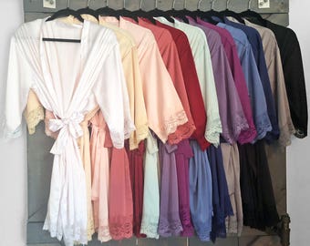 SATIN LACE ROBES - 12 Colors Available - Lace Bridesmaid Robes - Lace Satin Bridal Robe - Satin Lace Bride Robe - Lace Bridesmaids Robes