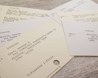 Vintage Fishing Card Catalog Library Dad Gift Tags Fathers Day Fisherman Books