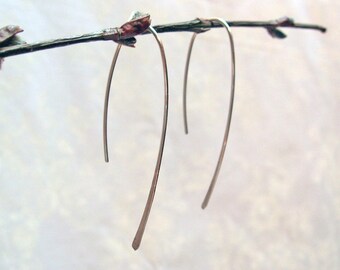 Long Hoop Earrings, Open Hoop Earrings, 925 Sterling Silver, Simple Modern Earrings, Wire Handcrafted, Threader Earrings, Hammered Design