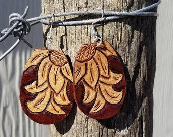 Leather Sunflower Scroll Earrings