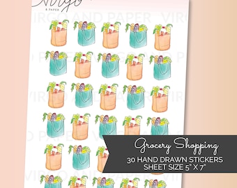 Track your Grocery Shopping with these Hand drawn Grocery Bag Planner Stickers - Grocery Shopping, Grocery bag planner stickers