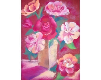 Garden art|for|her Canvas art Flower wall art Kitchen living room decor Flower home decor Original art gift Rustic kitchen décor Burgundy