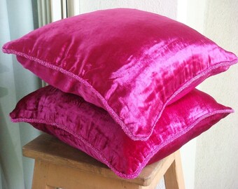 Decorative Throw Euro Sham Covers Euro Sham Couch Bed Toss Sofa Shams 26 x 26 Fuchsia Velvet Pillow Case with Bead Cord - Fuchsia Love