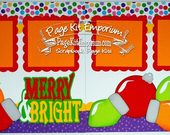 Scrapbook Page Kit Christmas Merry & Bright Ornaments Lights Boy Girl 2 page Scrapbook Layout Kit 55
