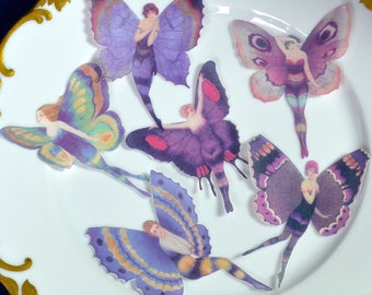 Edible Purple Flapper Butterfly Fairies Amethyst Plum Fairy Butterflies Wings Wafer Paper Wedding Cake Cupcake Cookie Toppers 1920 Pixie