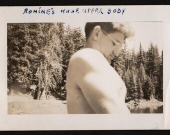 Vintage Snapshot Photo Up Close Side View Man's Huge Upper Body 1940's, Original Found Photo, Vernacular Photography