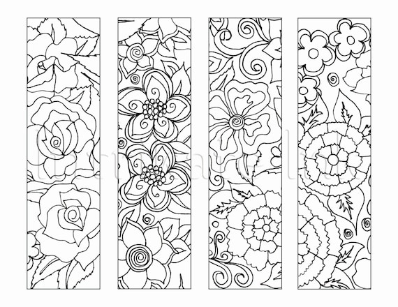 4 flower colouring bookmarks instant download printable