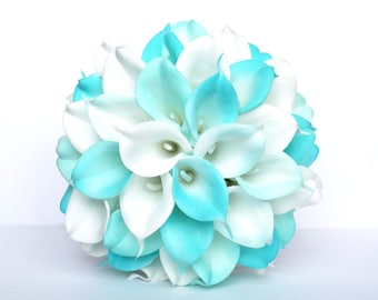 Turquoise Wedding Bouquet , Calla Lily Wedding Bouquet, Turquoise and White Bridal Bouquet