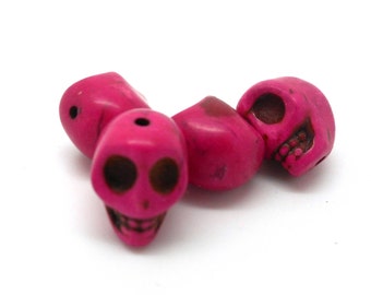 Set of 5 skulls skull imitation turquoise 12 * 13mm pink