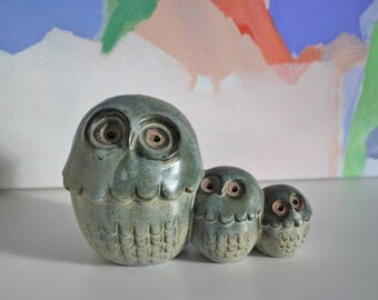 Vintage Pottery Owl Trio