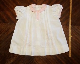 Vintage Baby Doll White and Pink Cotton Dress, Vintage Baby Clothes