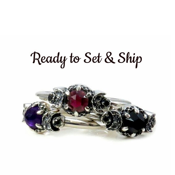Silver Triple Moon Ring - Ready to Set and Ship - Pick Your Stones - Triple Moon Goddess Engagement Ring