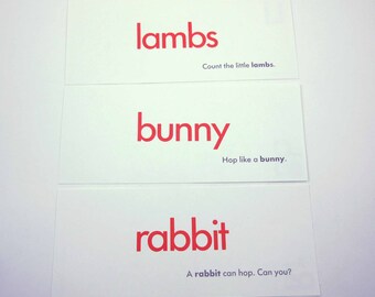 Vintage Children's School Flash Cards with Words and Pictures for Rabbit Bunny Lambs Set of 3