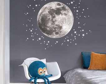 Moon & Stars Fabric Wall Decal for the Nursery and Children's Rooms