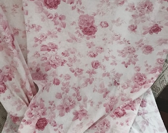 SALE Pair beautiful pink rose cotton 84" curtain shabby French Nordic chic Rachel Ashwell roses floral voile