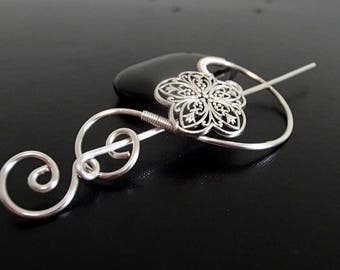 Flower Brooch pin, Shawl Pin, Scarf Pin, Sweater Brooch, Knitting Accessories, Silver Wire pin