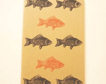 Fish Moleskine 13 x 21 cm linocut kraft cover notebook