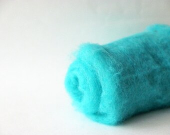 Needle felting wool 1 oz antille - turquoise. Maori wool blend of coopworth and corriedale. Carded wool batts. Felting supplies. Aqua.