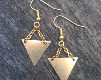 brass triangle earrings, brass tribal earrings, geometric earrings, triangle drop earrings, triangle dangle earrings, tribal earrings