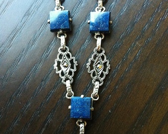 Antique Vintage Art Deco Marcasite and Lapis Necklace