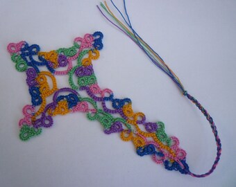 tatted lace bible bookmark in deep random / rainbow