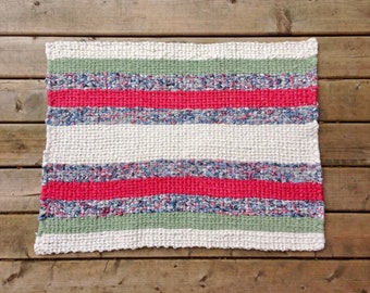 Pink, White, and Green Spring Twined Rag Rug