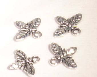Set of 4 bee 13mm silver plated charms