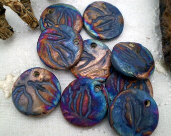 3+ Disc Raku Beads, Handmade Beads, Ceramic Beads, Artisan Beads, Pottery Beads, Clay Beads, Rustic Beads, Handmade Designer Beads (AAT)