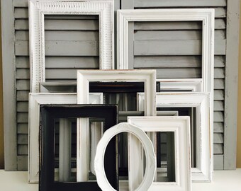 Black and White Picture Frame Collage; Distressed Picture Frames; Frame Collage Set; Picture Frame Set; Farmhouse Decor