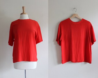 Vintage Cherry Red Silk T-Shirt Top